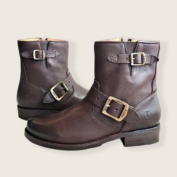 Frye Vicky Belt Buckle Leather Combat Ankle Boot - Picture 12 of 13